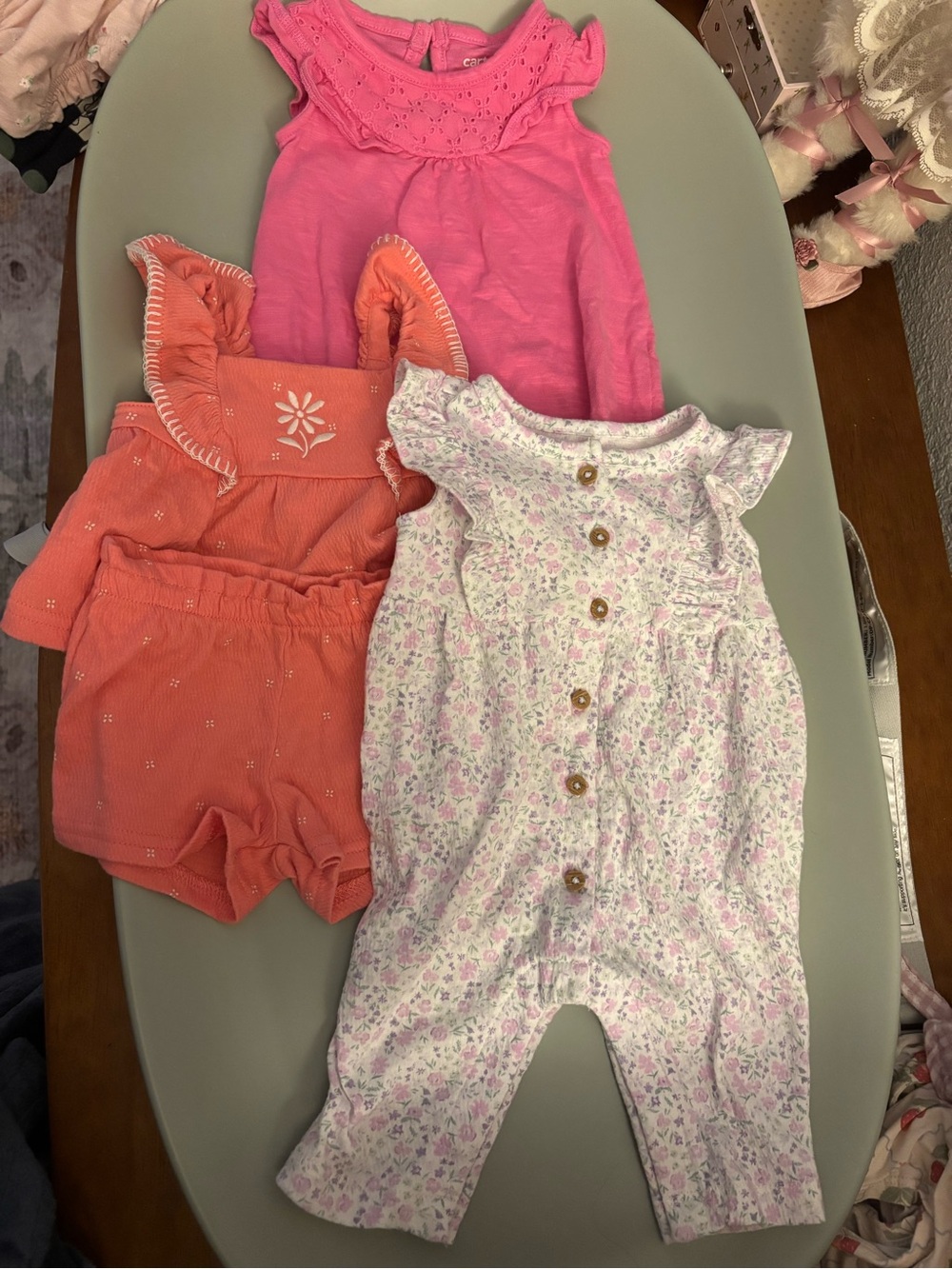 Carter's 0-3 Months Bundle Baby Girls Bottoms & Romper Set - Pink, Coral & Flora